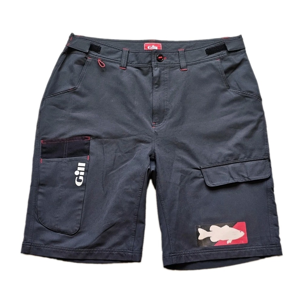 Gill Mens XL Gray Cargo Sailing Fishing Shorts Bass Logo Sportswear Outdoor